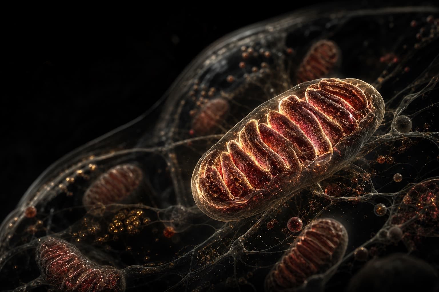 A detailed visualization of mitochondria within a human cell